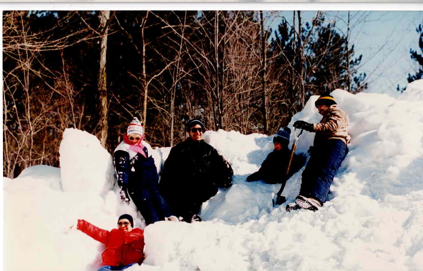 Mom and Aunt K playing in the snow at the cottage